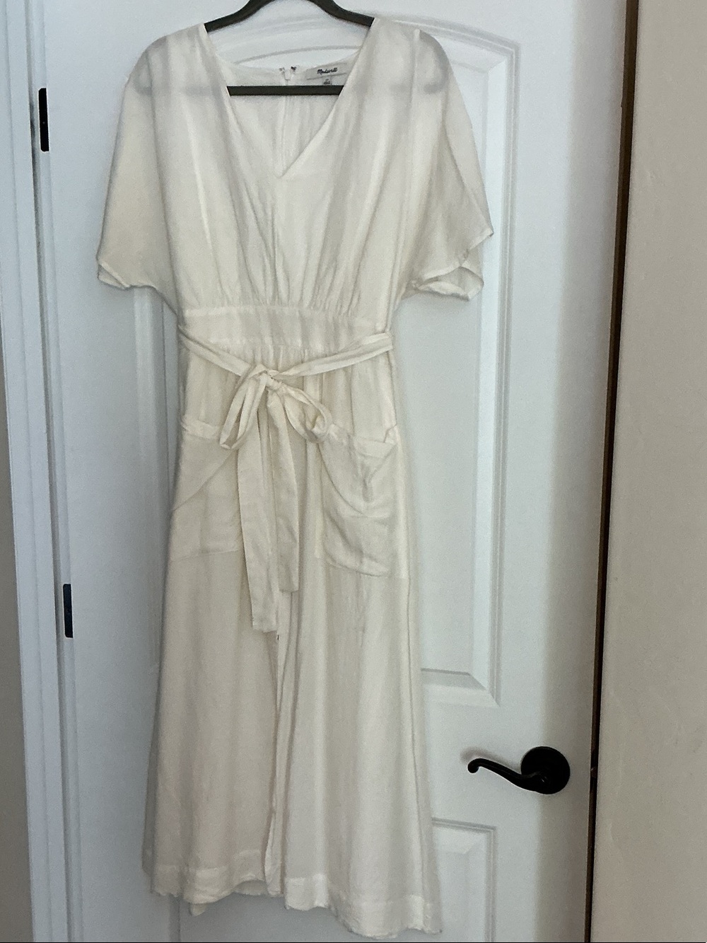 Madewell Cream V-Neck Tie-Waist Midi Dress